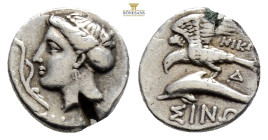 PAPHLAGONIA, Sinope. Circa 410-350 BC. AR DrachmHead of nymph left / SINW, eagle standing left, wings spread, on dolphin left; MIKA below eagle's wing...