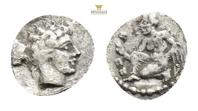 CILICIA. Tarsos. Obol (Circa 389-375 BC). Obv: Young woman kneeling left, castin...