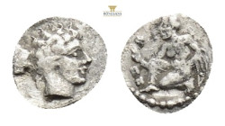 CILICIA. Tarsos. Obol (Circa 389-375 BC). Obv: Young woman kneeling left, casting astragaloi. Rev: Head of young man right. Ziegler 606; Casabonne Typ...