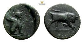 CARIA. Kaunos. (circa 350-300 BC) AE Bronze (13,2 mm 1.68 g.)Obv: Bull butting right, Rev: K-A, Sphinx seated right.SNG Copenhagen 183; BMC 7-10