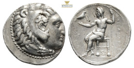 Kingdom of Macedon, Alexander III 'the Great' AR Tetradrachm. Struck under 324/3 BC. 17 g. 26,5 mm. Head of Herakles to right, wearing lion skin headd...