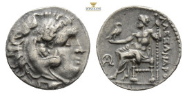 Kingdom of Macedon. Alexander III 'The Great' AR Drachm. Mylasa, circa 300-280 BC. Head of Herakles right, wearing lion skin headdress / Zeus Aëtophor...