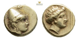 Greek, LESBOS, Mytilene (Circa 377-326 BC) EL Hekte (10,6 mm, 2.16 g)Obv: Head of Kabeiros right, wearing wreathed cap; two stars flanking.Rev: Head o...