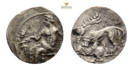 CILICIA. Tarsos. Mazaios (Satrap of Cilicia, 361/0-334 BC). Obol.Obv: Baaltars seated left, holding lotus-tipped sceptre, grain ear and grape bunch.Re...