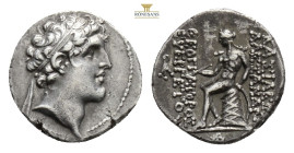 Seleukid Empire, Alexander I Balas AR Drachm. Antioch on the Orontes, dated SE 166 = 147/6 BC. 3.9 g. 17,7 mm. Diademed head to right / Apollo seated ...