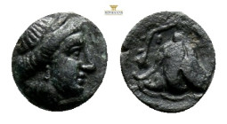 Caria. Rhodes. 120-84 BC AE (0,8 g. 10,6 mm.). Radiate head of Helios right. Rev. Rose.