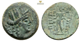 Cilicia, Korykos Æ21. Circa 1st Century BC. Turreted head of Tyche right; AK behind / Hermes standing left, holding phiale and caduceus; EP ΠO EP to l...