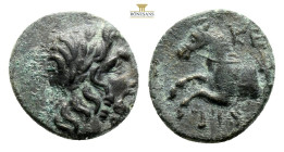 Greek PISIDIA, Termessos (Circa 40/39 BC) AE Bronze (17,8 mm, 3,2 g.)Obv: Laureate head of Zeus to rightRev: Forepart of bridled horse to left; KZ (da...