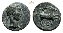 PISIDIA. Termessos (by Oenanda). Tiberius(?). Ae. 4,6 g. 18,8 mm.Obv: Bare head right.Rev: TEP / OI. Horse prancing right. RPC I 3360.