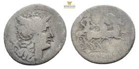 Roman Republican, Anonymous, Rome, c. 157/6 BC. AR Denarius (20,2 mm, 2,9 g, ) Helmeted head of Roma r. R/ Victory driving biga r.