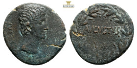 Augustus Æ 26mm of Antioch, Seleucis and Pieria. Circa 27-23 BC. 7,9 g, 26,9 mm, CAESAR, bare head to right / AVGVSTVS within laurel wreath. McAlee 19...