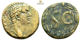 Tiberius Æ As of Antioch, Seleucis and Pieria. AD 31/2. laureate head right / Large S C within circular linear border; all within laurel wreath. 14.7 ...