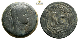 SYRIA, Seleucis and Pieria. Antioch. Claudius. AD 41-54. Æ As (28,3 mm, 13,4 g). Struck AD 41/2-46/7. Laureate head right / Large S C; all within wrea...