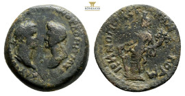 CILICIA, Irenopolis-Neronias. Domitian, with Domitia. 81-96 AD. Æ 24,6 mm (12,1 g. ) Dated year 43 (93/4 AD).Laureate head of Domitian facing draped b...