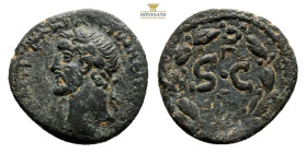 Antioch. Antoninus Pius. (138-161 AD). Æ Bronze. 3.7 g. 19 mm. Syria. Obv: laureate bust of Antoninus Pius left. Rev: SC in laurel-wreath.