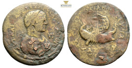Caracalla. AD 198-217. Æ 34,3 mm (15,6 g, ) Tarsus mint in Cilicia. Mantled bust right, wearing demiourgic crown; c/m: club(?) / Galley under sail wit...