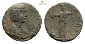 MESSENIA. Mothone. Julia Domna, Augusta, 193-217. Assarion (Bronze, 20,6 mm, 4.1 g, ) Draped bust of Julia Domna to right. Rev. Athena standing left,