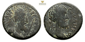 Septimius Severus and Abgar VIII Æ20 Edessa, Mesopotamia. 193-211. Laureate head of Septimius Severus r. / Diademed and draped bust of Abgar VIII r., ...