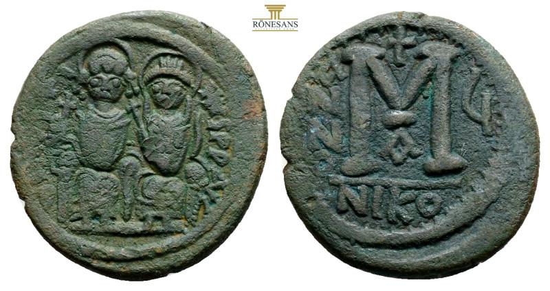 Justin II, with Sophia (565-578 AD). Nicomedia, AE Follis (31,1 mm 12,8 g)Obv: D...