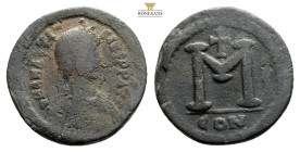 Justin I Æ 40 Nummi. Constantinopolis, AD 518-522. Diademed bust right / Large M. CON 9,8 g, 25,6 mm, Sear 62.