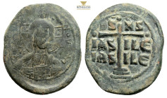 ANONYMOUS FOLLES. Class B. Attributed to Romanus III (1028-1034). 13,5 g. 35,1 mm. Obv: + EMMA NOVHΛ / IC - XC.Bust of Christ facing, holding book of ...