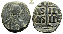 ANONYMOUS FOLLES. Class B. Attributed to Romanus III (1028-1034). 8,7 g. 28,1 mm. Obv: + EMMA NOVHΛ / IC - XC.Bust of Christ facing, holding book of G...