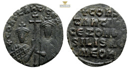 Constantine VII with ZOE I ,913-959.AE Follis. Constantinople 5,1 g. 24,4 mm.+CONSTANTCEZOHb, facing bust with crown, holding patriarchal cross.Rev: C...