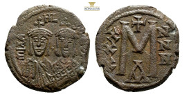 Michael II with Theophilus AD 820-829. Constantinople Follis Æ 22,6 mm., 6,6 g. MIXA-HL S ΘEOFI; Michael, wearing crown and chlamys with short beard o...