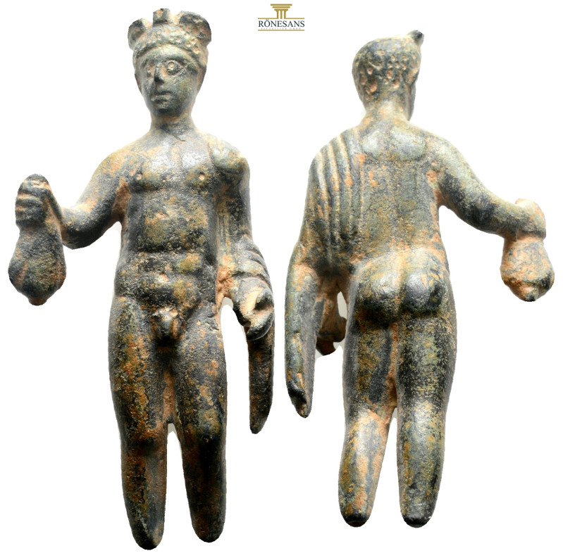 A beautiful Roman bronze statue of the god Mercury, standing in a contrapposto p...