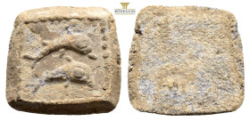 ****VERY RARE****
OPEN ISLANDS OF CARIA
Karpathos. Poseidion. Approximately 500-475 BC. Stater weight. Two dolphins swim to the right; all within a ...