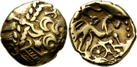 BRITAIN. Atrebates & Regni. Commius, circa 45-30 BC. Stater (Gold, 18 mm, 5.85 g, 12 h), 'Commios Lawrence' type. Wreath design with two hidden faces....