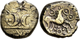 BRITAIN. Iceni. Uninscribed, circa 65-1 BC. Stater (Gold, 17 mm, 4.36 g, 8 h), 'Freckenham Crescents, Phallic' type. Two crescents facing outward with...
