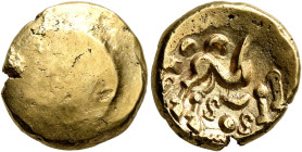NORTHEAST GAUL. Ambiani. Circa 60-50 BC. Stater (Gold, 16 mm, 5.73 g). Blank. Rev. Disjointed horse right; below, pellet between S S. ABC -, cf. 19. D...