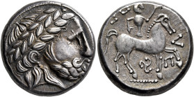 MIDDLE DANUBE. Uncertain tribe. 3rd-2nd century BC. Tetradrachm (Silver, 22 mm, 13.52 g, 8 h), 'Puppenreiter mit Triskeles' type, imitating Philip II ...