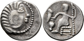 LOWER DANUBE. Uncertain tribe. Circa 2nd-1st centuries BC. Drachm (Silver, 18 mm, 3.08 g, 12 h), imitating Alexander III of Macedon. Celticized head o...
