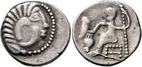 LOWER DANUBE. Uncertain tribe. Circa 2nd-1st centuries BC. Drachm (Silver, 18 mm, 3.49 g, 12 h), imitating Alexander III of Macedon. Celticized head o...