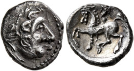 LOWER DANUBE. Uncertain tribe. Circa 2nd-1st century BC. Obol (Silver, 11 mm, 0.91 g, 9 h). Celticized beardless head to right with long and wildly wa...
