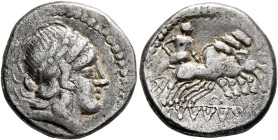 LOWER DANUBE. Geto-Dacians. 1st century BC. Denarius (Silver, 17 mm, 4.07 g, 9 h), possibly imitating a Roman Republican denarius of C. Vibius Pansa (...
