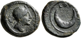APULIA. Luceria. Circa 211-200 BC. Semuncia (Bronze, 14 mm, 3.06 g). Draped bust of Artemis to right. Rev. LOVC[ERI] Crescent. HGC 1, 612. HN Italy 68...
