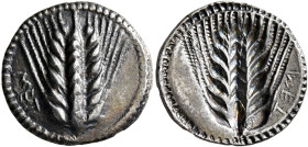 LUCANIA. Metapontion. Circa 540-510 BC. Drachm (Silver, 19 mm, 2.51 g, 12 h). MET Ear of barley with seven grains. Rev. MET Incuse ear of barley with ...