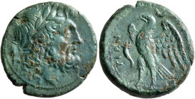 BRUTTIUM. The Brettii. Circa 214-211 BC. Drachm (Bronze, 22 mm, 8.36 g, 6 h). Laureate head of Zeus to right; behind, grain ear. Rev. BPET-TIΩN Eagle ...