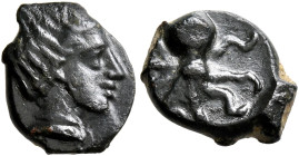 SICILY. Motya. Circa 400-397 BC. Onkia (?) (Bronze, 10 mm, 1.00 g, 8 h). Female head to right. Rev. Octopus. Campana 55a. CNS 24. HGC 2, 949. Struck o...