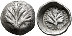 SICILY. Selinos. Circa 515-480/70 BC. Obol (Silver, 10 mm, 0.38 g, 9 h). Selinon leaf. Rev. Selinon leaf within circle of dots; all within circular in...