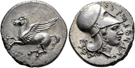 SICILY. Syracuse. Timoleon and the Third Democracy, 344-317 BC. Stater (Silver, 22 mm, 8.23 g, 12 h), Corinthian standard. Pegasos flying left. Rev. Σ...