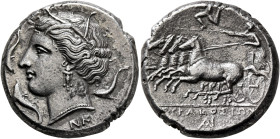 SICILY. Syracuse. Agathokles, 317-289 BC. Tetradrachm (Silver, 25.2 mm, 16.34 g, 12 h), circa 317-310. Head of Arethousa to left, wearing wreath of gr...