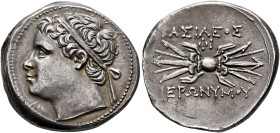 SICILY. Syracuse. Hieronymos, 215-214 BC. 10 Litrai (Silver, 23 mm, 8.48 g, 6 h). Diademed head of Hieronymos to left. Rev. BAΣIΛEΩΣ - IEPΩNYMOY Winge...
