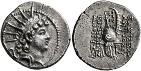 SELEUKID KINGS OF SYRIA. Antiochos VI Dionysos, 144-142 BC. Drachm (Silver, 18 mm, 4.11 g, 1 h), Antiochia on the Orontes, circa 143-142. Radiate and ...