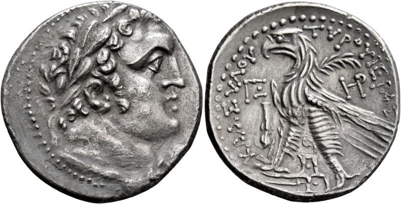 PHOENICIA. Tyre. 126/5 BC-AD 65/6. Shekel (Silver, 30 mm, 14.11 g, 12 h), CY 63 ...