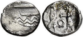 SAMARIA. 'Middle Levantine' Series. Circa 375-333 BC. Obol (Silver, 10 mm, 0.86 g). Phoenician galley left; [Phoenician letter] above, waves below. Re...