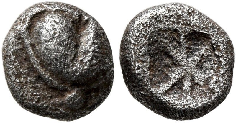 KYRENAICA. Kyrene. Circa 525-480 BC. Obol (Silver, 7 mm, 0.58 g, 12 h), Attic st...